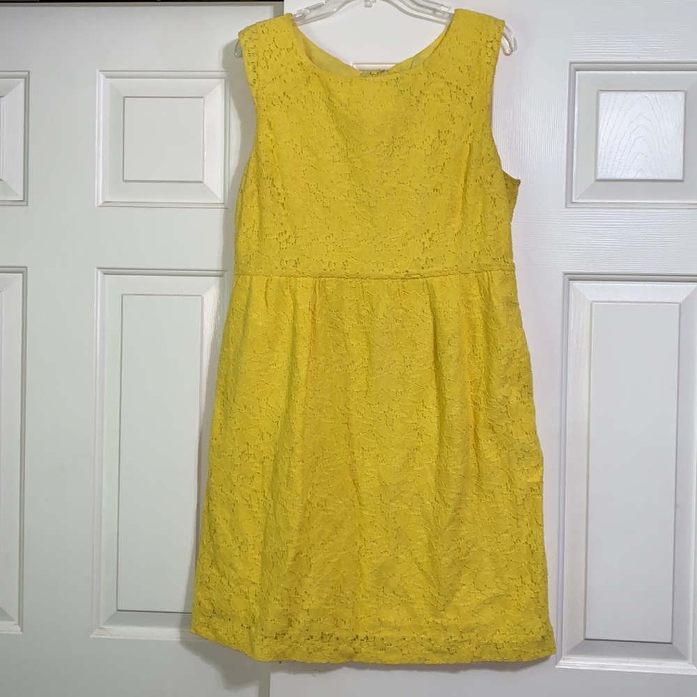 J. Crew Factory Yellow Lace Sleeveless Silk & Cotton Sheath Dress with Pockets